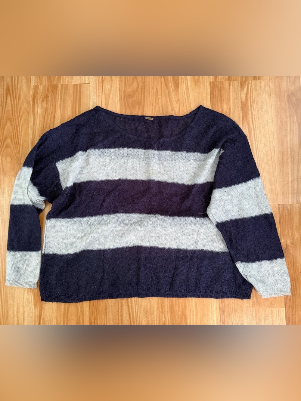We The Free Navy and Light Gray Striped Scoop Neck Sweater